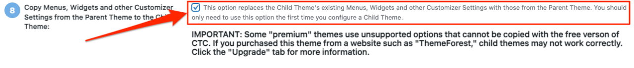 Child Theme Configurater チェック入れる
