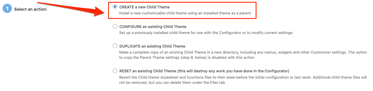 Child Theme Configurater Create New